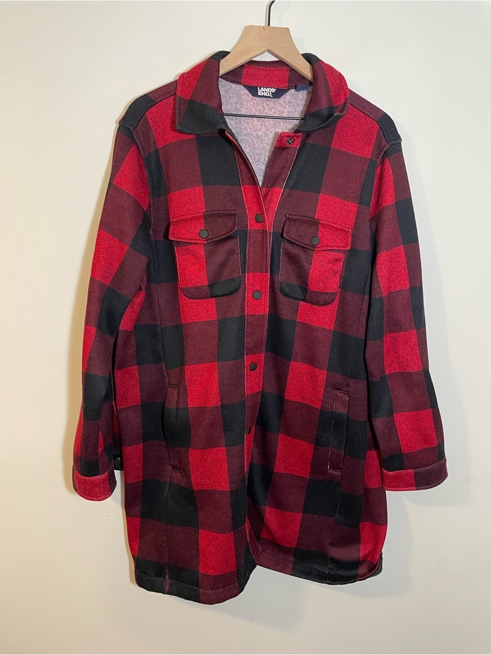 Lands' End Women's Buffalo Plaid Shacket Shirt Jacket Soft & Cozy Size 1X 16-18W
